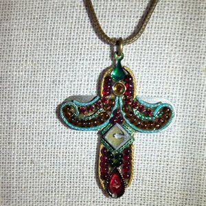 Adaya Cross necklace, 18 inches long, crystals, beads and sterling silver